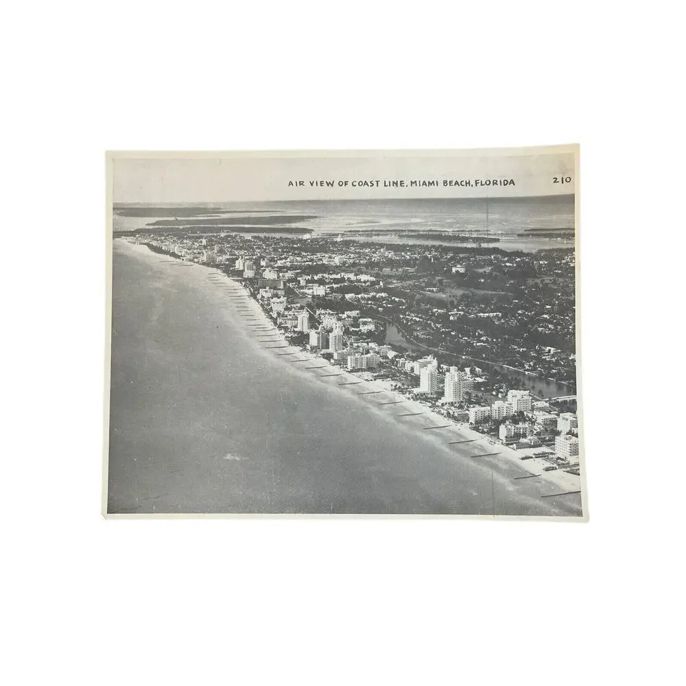 Vtg RARE Kromekote B/w King-Size 9x7 Postcard #210 Coast Line Miami Beach FL SEE